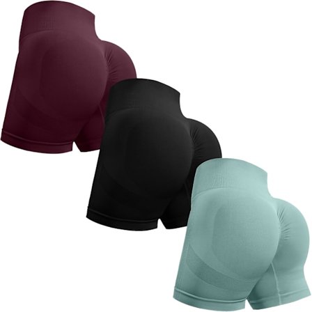ORT Dame 3-delt træningsshorts sømløs Scrunch Butt Lifting Yoga Gym Booty Spring Shorts Bordeaux/Sort/Lyseblå Lille