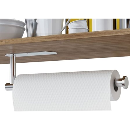 Kjøkkenpapirholder for underskap - Premium rustfritt stål - Enkel installasjon med selvklebende eller boremontering - Sølv{HH}
