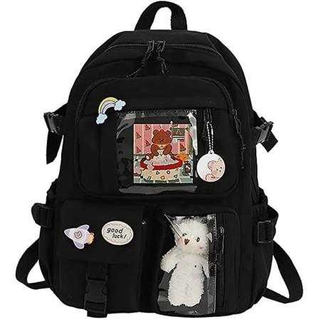 Ryggsekk med Kawaii-nål og tilbehør, stor kapasitet Søt bjørn-tilbehør Ryggsekk til skole Kawaii-håndveske med flere lommer Japansk skoleveske for -1
