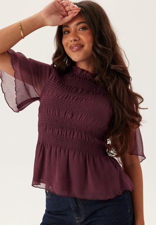 BUBBLEROOM Butterfly Sleeve Blouse Burgundy L
