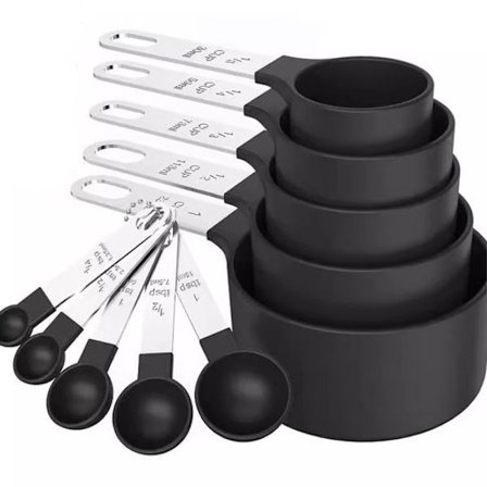 10-delt måleske- og kop sæt - Køkkenredskaber - 10 forskellige størrelser - Sort