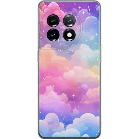 Kompatibelt Mobildeksel til OnePlus 11 Søt enhjørning med regnbuefarget hår mot en stjernebelagt pastellbakgrunn i kawaii-stil