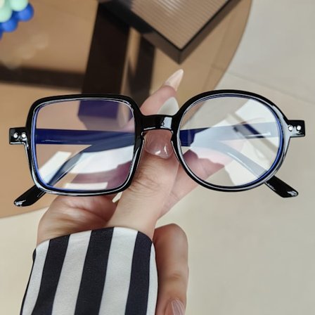 Trendy flade briller med venstre-højre rundt design, perfekte til influencers og selfies