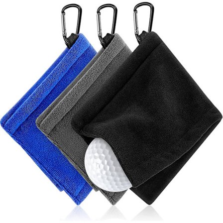 14x 14cm 3-pakning Golfballhåndkle Våt og Tørr Liten Lommehåndkle med D-Klemme Bærbar Golfballrenser Tilbehør for Menn Kvinner Treningsbane
