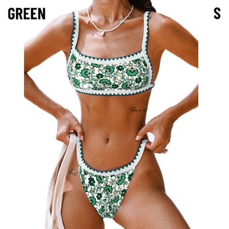 Print Bikini Baddräkt Bikini Set GREEN S