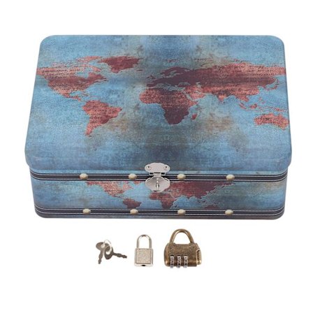 Vintage-tyyliset peltiset säilytyslaatikot, ruosteenkestävät, laajalti käytetyt, vintage-peltiset laatikot riippulukkojen avaimilla kotiin, 