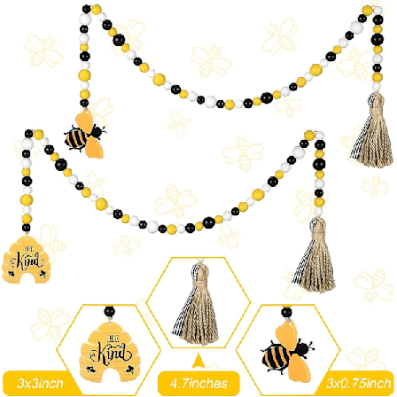 2 kpl Mehiläispuuhelmiä Garlandin reunus Nauhoilla, Hunajakenno Puuhelmi Kevät Kesä Puuhelmi Garland Rustiikki Maalaistalon Koti Koristeet 