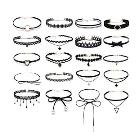 Choker-kaulakoru Musta 20 kpl Sametti Chokerit Musta, Musta Klassinen Goottilainen Choker