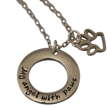 Halsband med berlock texten "My angle with paws" hund katt