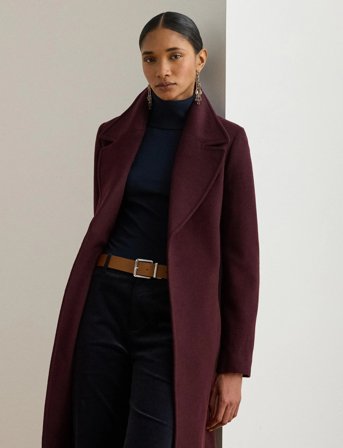 Lauren Ralph Lauren Belted Wool-Blend Wrap Coat - Burgundy - 42