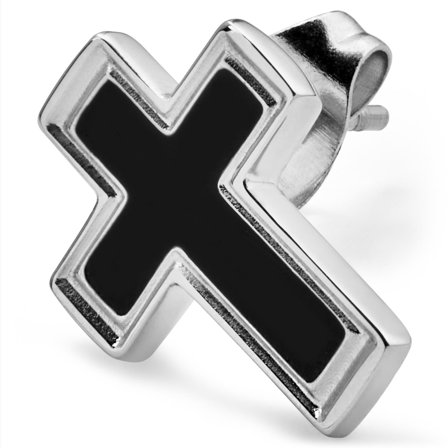 Vasilios Silver-tone and Black Cross Stud Earring for Men - Stud earrings