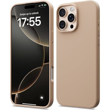 Flydende silikonecover til iPhone 16 Pro, Stødsikkert blødt telefoncover, Fuld beskyttelse, Titanium Sand