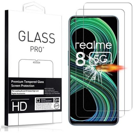 Skärmskyddsfilm - Realme - 8 5G - Härdat glas - 2 Pack - Repellerande mot repor
