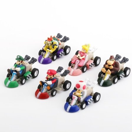 Sæt med 6 Cake Toppers kompatible med Børn Super Mario Kart Biler Cake Toppers og Cup Cake Toppers