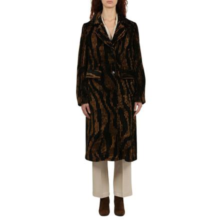 Momoni Velvet Frakke in Costa Jacquard Sort, Dame Parka