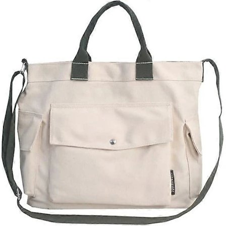 Canvas Tote Bag för Kvinnor Stor Crossbody Tote Bag Med Flera Fickor Canvas Crossbody Bag Topphandtag Axelväska Arbetsväskor vit