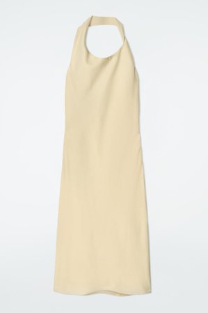 COS Women's Twisted Linen-Blend Halterneck Dress in Yellow