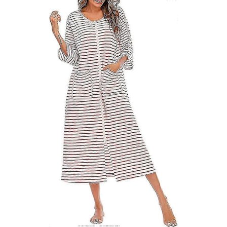 Dame Morgenkåber, dame Lynlåskåbe Kort/langærmet Morgenkåbe Blød Lynlås Badekåbe Med Lommer Natkjole Nattøj