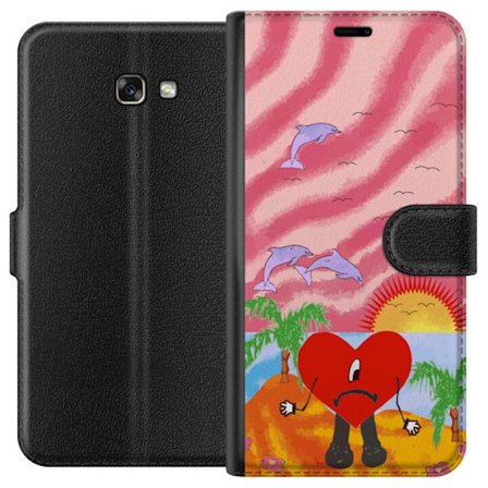 Kompatibelt Lommeboketui til Samsung Galaxy A3 (2017) Bad Bunny i en fargerik quiltet jakke med hjertemønster og solbriller i moderne gatestil