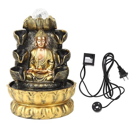 Skrivebordsfontenedekorasjon Buddha rennende vannpynt med lys og kuledekor for HomeUS-kontakt 110V