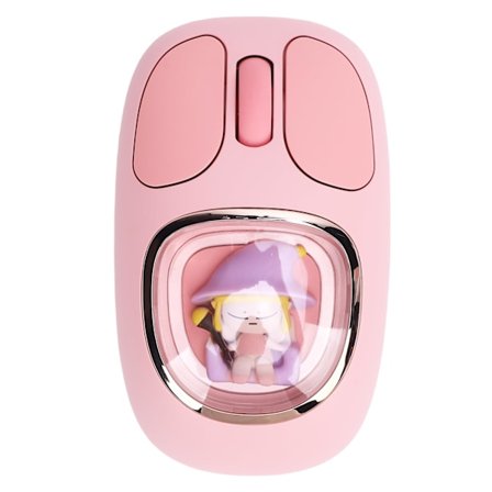 Trådløs Gaming Mus, Bluetooth Genopladelig RGB Baggrundsbelyst Mus med Sødt Dukke Design til PC Laptop Spilbrug, Pink
