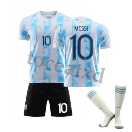 Barnfotbollssats träningsdräkt fotboll kort skjorta strumpa Argentina Home Kit Messi #10 S