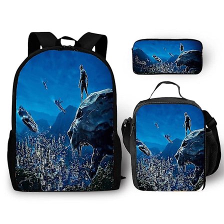 Harajuku Klassisk Sort Panter 3 stk./sæt Rygsæk 3d Print Skole Elev Taske Anime Laptop Dagstursrygsæk Madkasse Penalhus