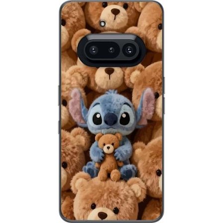 Kompatibel Mobilcover til Nothing Phone (3a) Stitch omgivet af brune teddybjørne med en lille teddybjørn i armene i en sød og hyggelig kawaii-desig