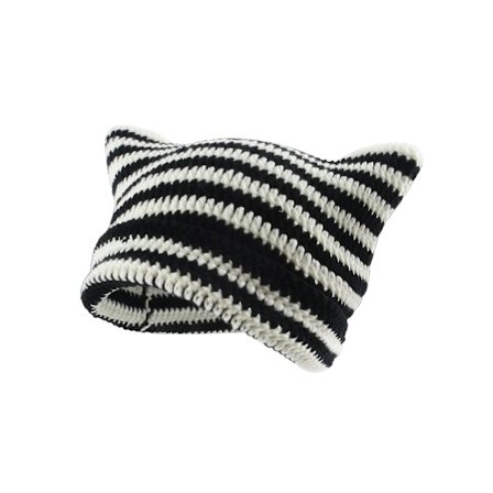 Heklet Cat Beanie for Kvinner - Vintage Grunge Tilbehør Slouchy Hat