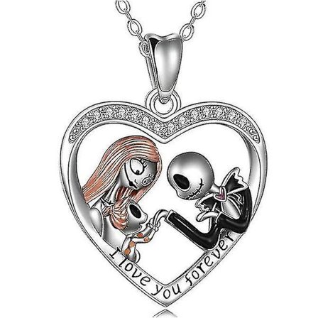 Nightmare Before Christmas Halskæde Jack Sally Hjerte Kranie Legering Vedhæng Krave Kæde Smykke Gave, hw