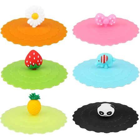 6 stk. silikoneglas kopdæksler, kopdæksler til drikkevarer Genanvendelige støvtætte kopdæksler Fødevaregodkendte silikone drikkeglas kop låg