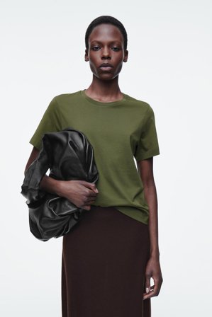 COS Women's Crew-Neck Cotton T-Shirt in Green