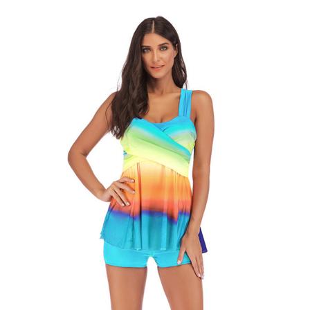 Kvinnors Tie Dye Bikini Boyshorts Tankini Set Baddräkt Badkläder Lake Blue 4XL