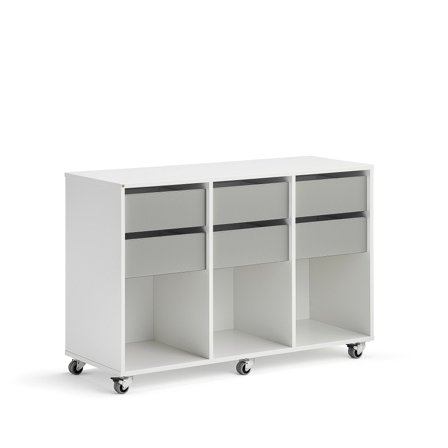 Schüleraufbewahrung CASPER, 6 Schubladen, 3 Fächer, weiß, grau