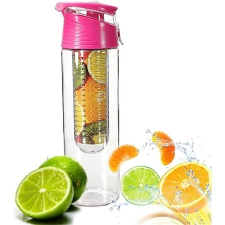 Pink Frugt Infuser Vandflaske med Frugt Infuser og Flip Låg Citron Juice Make Bottle- BPA Fri (800 ml)