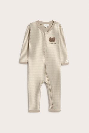 Newbie | Stripete pyjamas med kosebamse Beige 50 | Beige