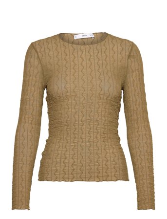 Long-Sleeved T-Shirt With Ruffles Beige Mango