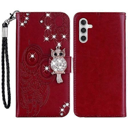 Kompatibel Kompatibel med Samsung Galaxy A54 5G Rhinestone Telefon Deksel Imprinted Ugle Blomst Lærveske med Stativ Lommebok-Perfekt