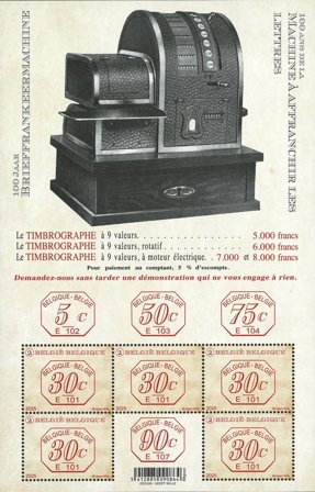 Belgien - 100 året for første frankeringsmaskine - Postfrisk ark
