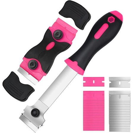 2 ST Keramikhällsskrapa med 40 Ersättningsblad, Multifunktionell Rengöringsskrapa kompatibel med Skrapetiketter - Rosa, Lim, Rosa