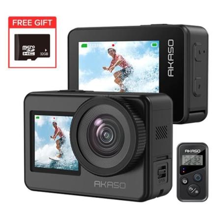 AKASO Brave 7 WiFi Sportkamera 4K30FPS 20MP pekskärm IPX8 Vattentät kamera 33FT EIS 2.0 Extern Mic 2X 1350mAh Batterier Svart