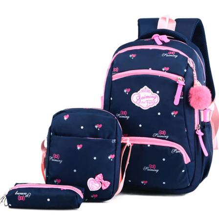 Lasten lasten reppu Toddler koululaukku Naisten jousi Peruskoulun vetoketju Dark blue 8878 letter peach heart