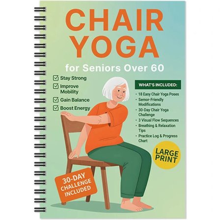 Stolyoga for seniorer 60 år og eldre " er en yogaguide som inneholder over 40 skånsomme stillinger. (Grønn B) Green B