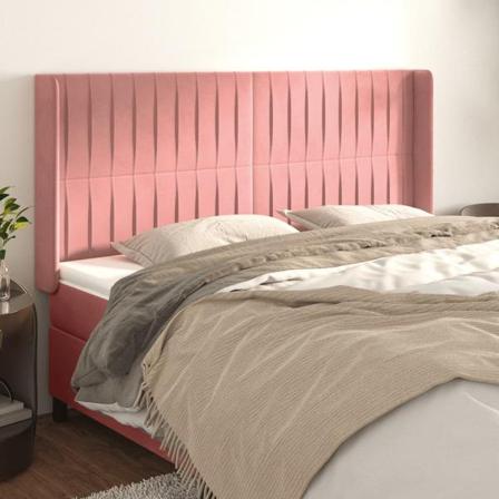Vidaxl Huvudgavel Med Kanter Rosa 163x16x118/128 Cm Sammet Rosa