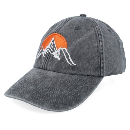 Wild Spirit - Mountain & Sunrise Washed Black Dad Cap Unconstructed Black Cap - @ Hatstore