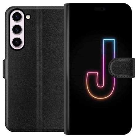 Kompatibel Tegnebogsetui til Samsung Samsung Galaxy S23+ Minimalistisk neonbogstav J i farveskiftende lys mod sort baggrund