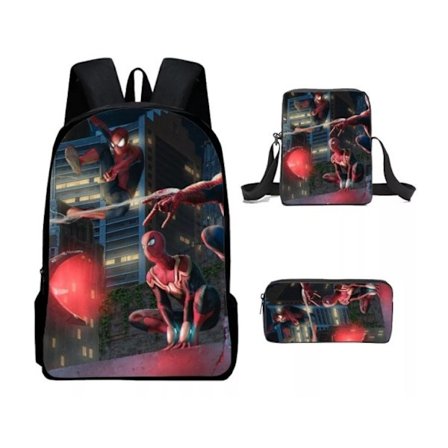 3-delat Spider Man Ryggsäck med Cartoon-motiv för Pojkar - L-stil