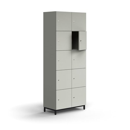 Lockable personal storage QBUS, 10 comps, leg frame, 2020x800x420 mm, black, light grey