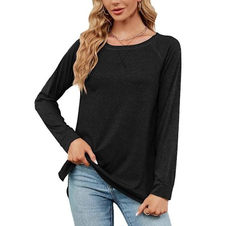 Dame Efterår T-shirt Langærmet Rund Hals T-shirts Casual Løs T-shirt Mode Bluser Toppe Tunikaer Tees Ensfarvet mørkegrøn XXL