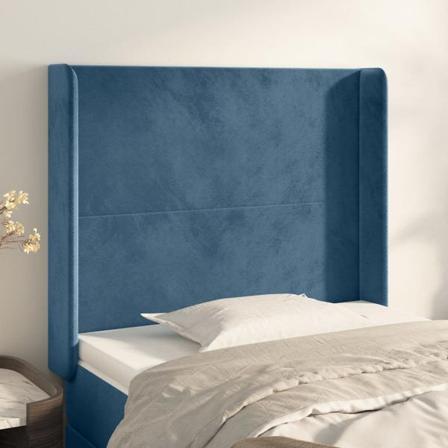 Vidaxl Huvudgavel Med Kanter Mörkblå 103x16x118/128 Cm Sammet Blå
